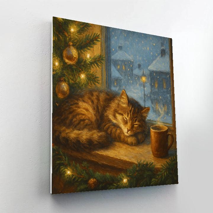 Christmas Cat Nap On The Windowsill Numbered painting kits