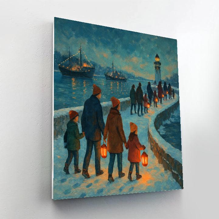 Christmas Lantern Walk Along The Seawall Numbered painting kits