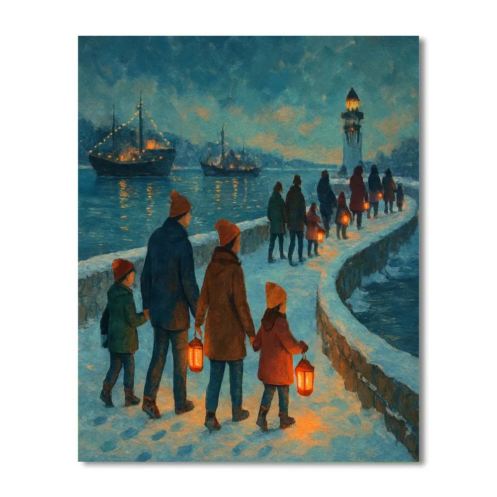 Christmas Lantern Walk Along The Seawall Numbered painting kits