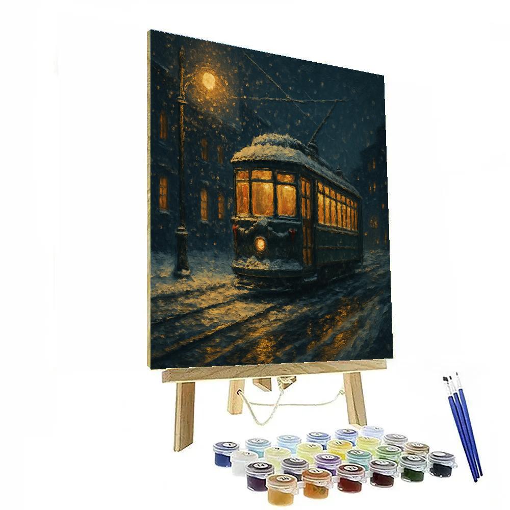 Snowbound Streetcar On Christmas Night Painting by numbers kit