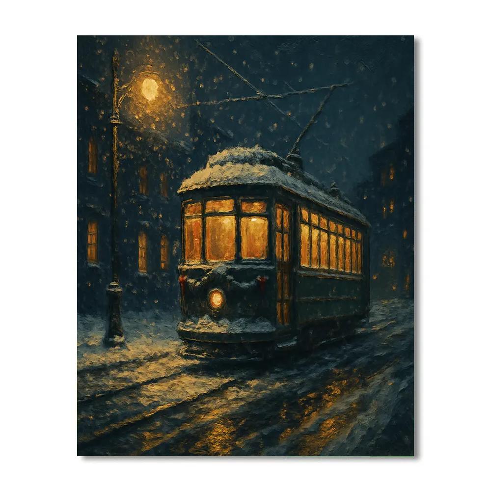 Snowbound Streetcar On Christmas Night Painting by numbers kit