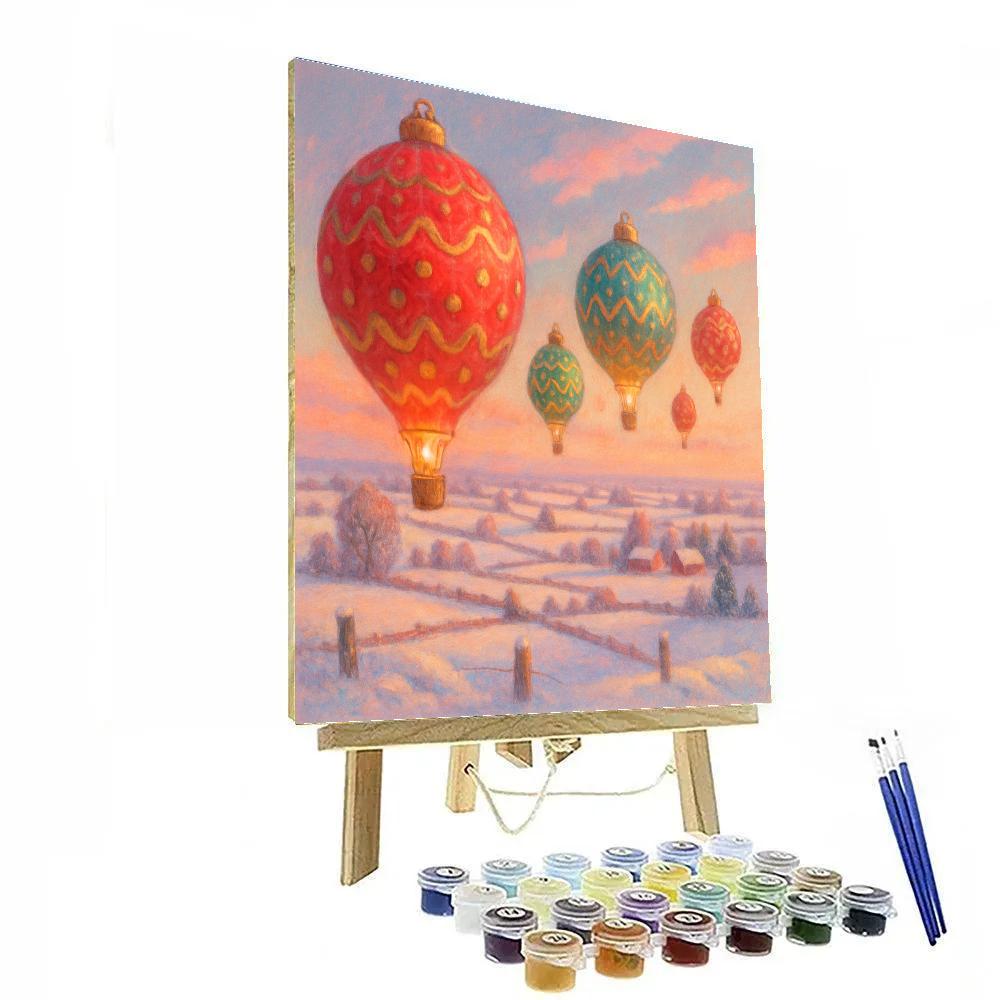 Christmas Hot Air Balloons Over Snowy Fields Number painting
