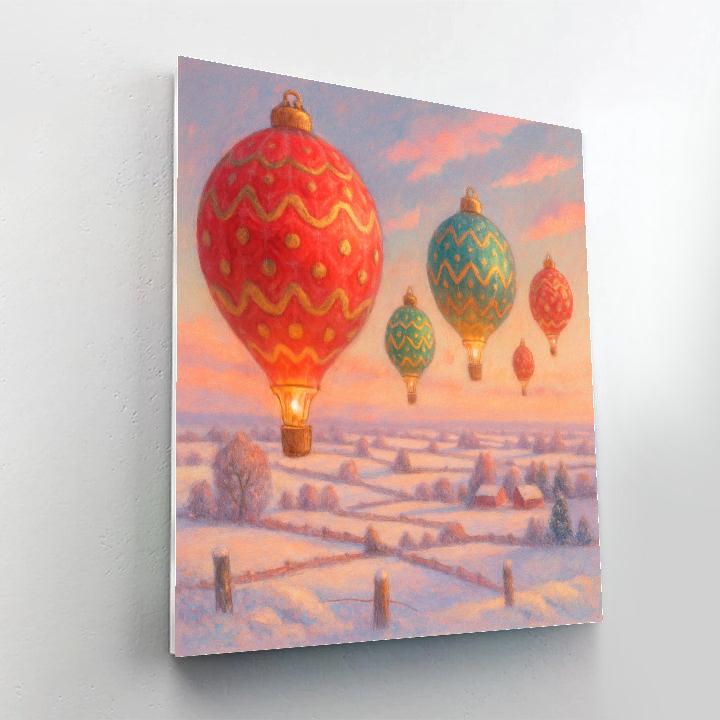 Christmas Hot Air Balloons Over Snowy Fields Number painting
