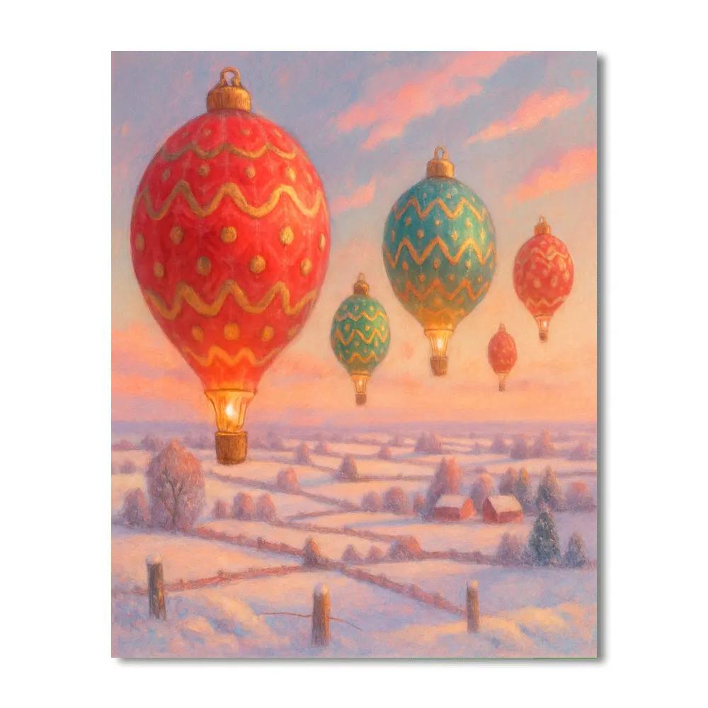 Christmas Hot Air Balloons Over Snowy Fields Number painting