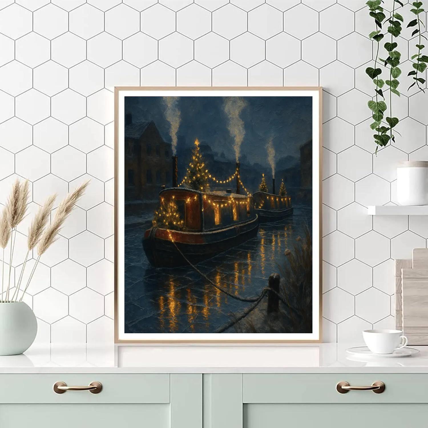 Silent Christmas Boats On The Canal Numbered painting kits