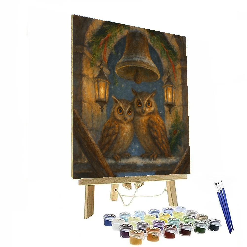 Christmas Owls In The Bell Tower paint by number