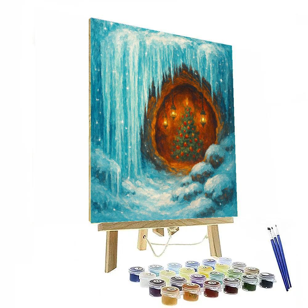 Christmas Grotto Behind The Waterfall paint by numbers