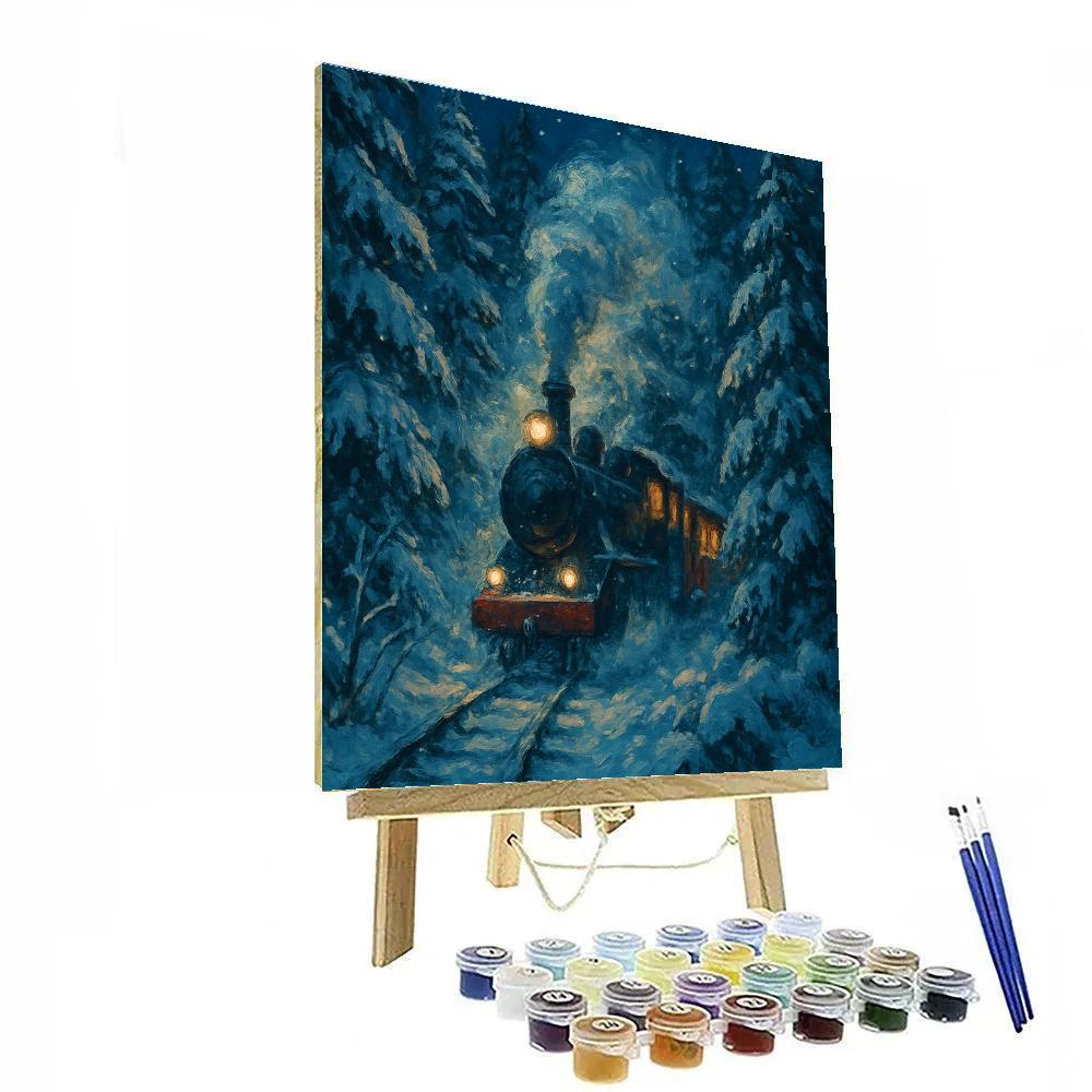 Christmas Night Train In The Forest Tunnel paint by color