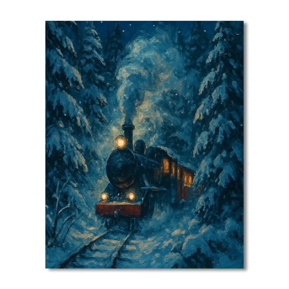 Christmas Night Train In The Forest Tunnel paint by color