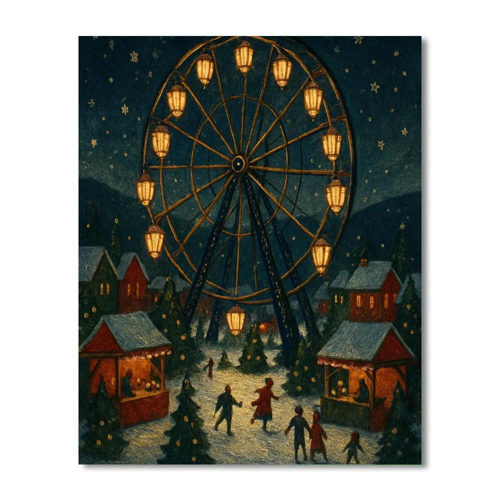 Christmas Lantern Ferris Wheel Over The Town Painting by numbers kit