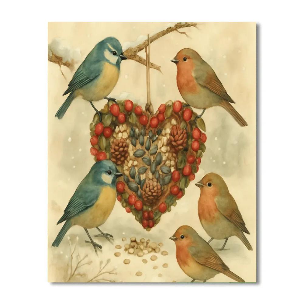 Winter Songbirds Around The Seed Ornament painting number kit