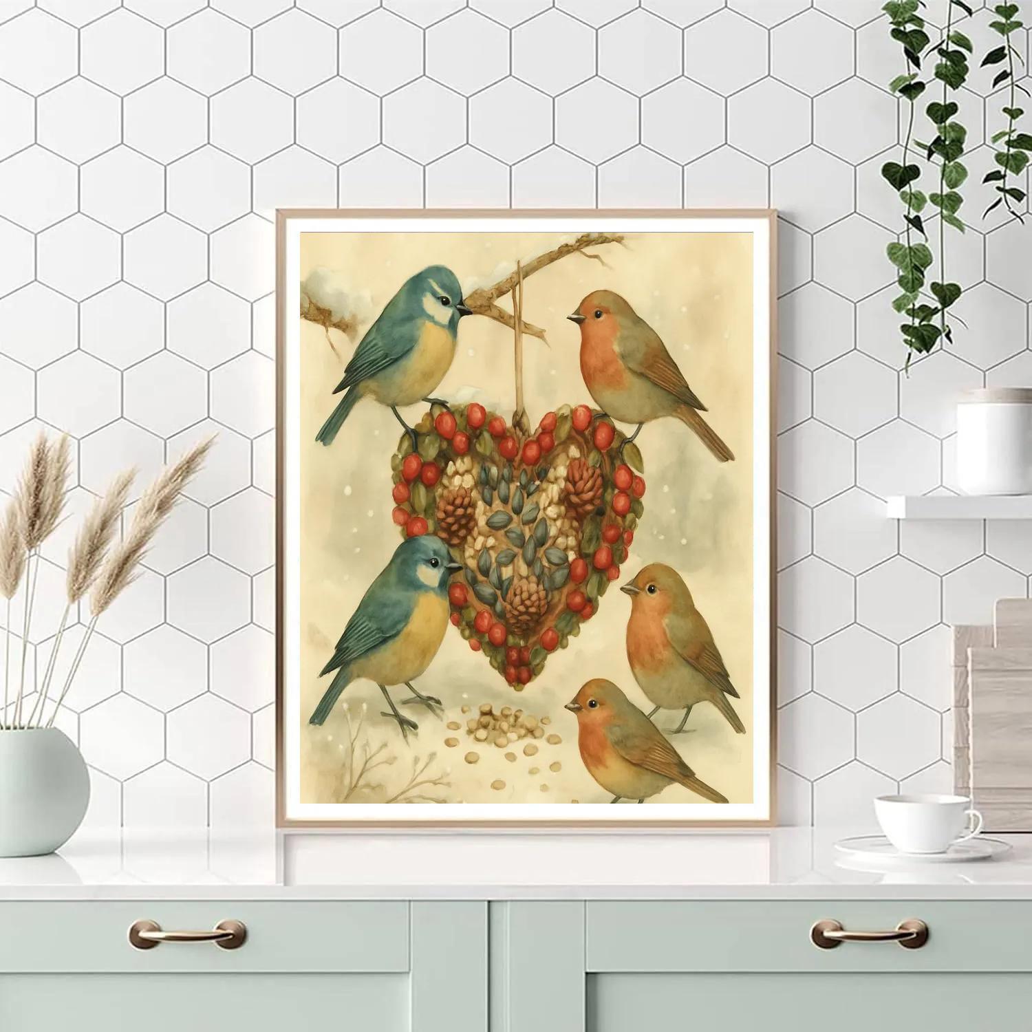 Winter Songbirds Around The Seed Ornament painting number kit
