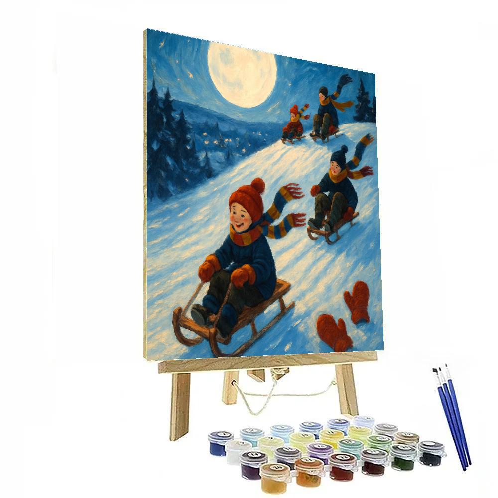 Christmas Moonlit Sledding Ridge paint by color
