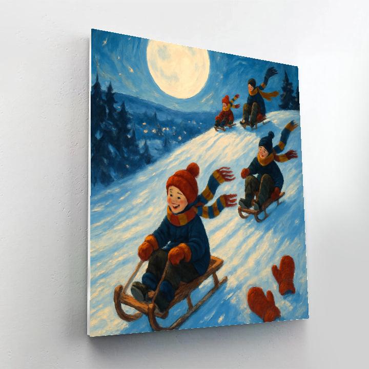 Christmas Moonlit Sledding Ridge paint by color