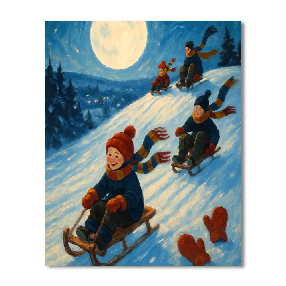 Christmas Moonlit Sledding Ridge paint by color