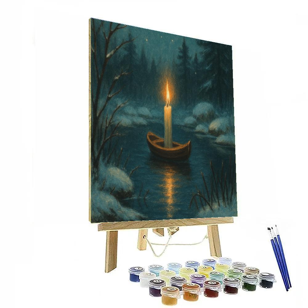 Holiday Candle Boat In The Forest Pond Paint by numbers art