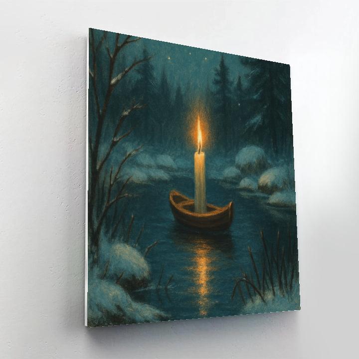 Holiday Candle Boat In The Forest Pond Paint by numbers art