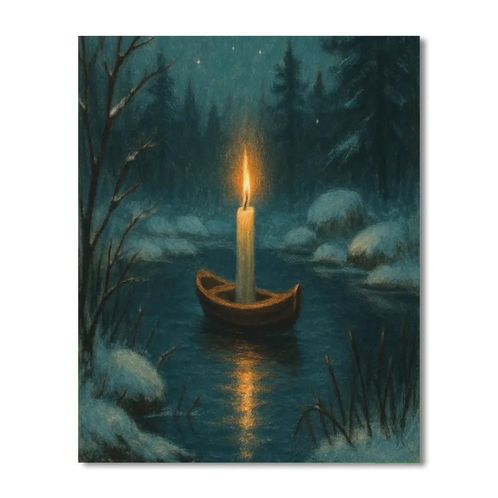 Holiday Candle Boat In The Forest Pond Paint by numbers art