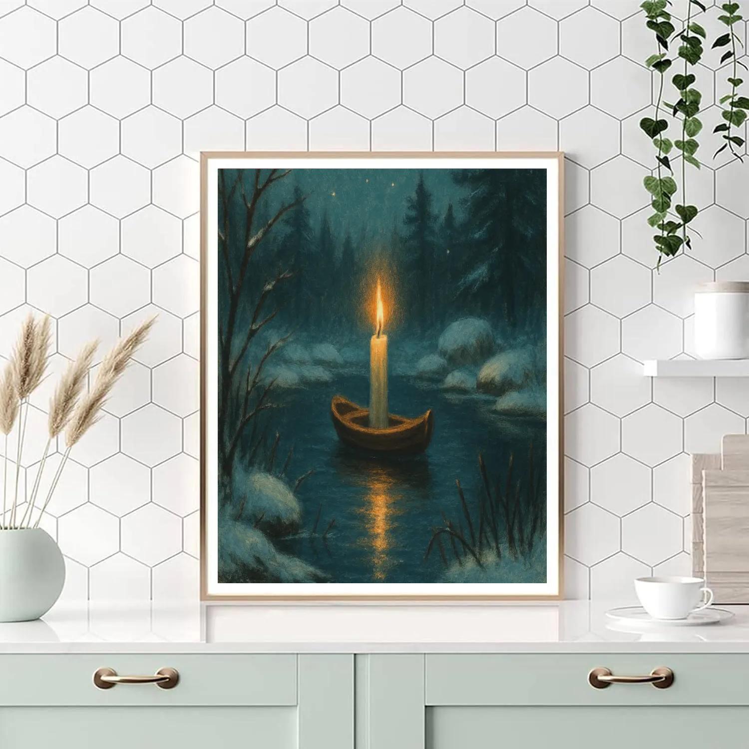 Holiday Candle Boat In The Forest Pond Paint by numbers art