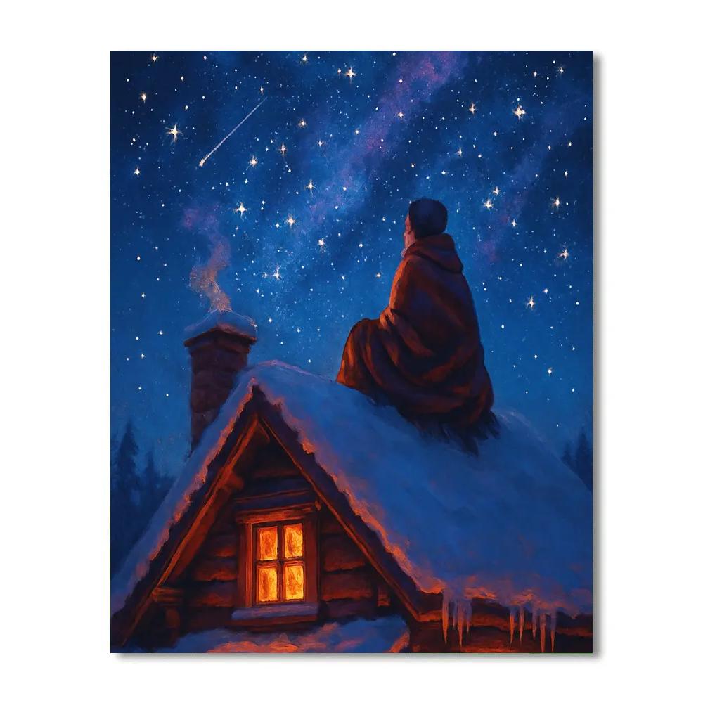 Christmas Stargazer At The Mountain Cabin Numbered painting kits