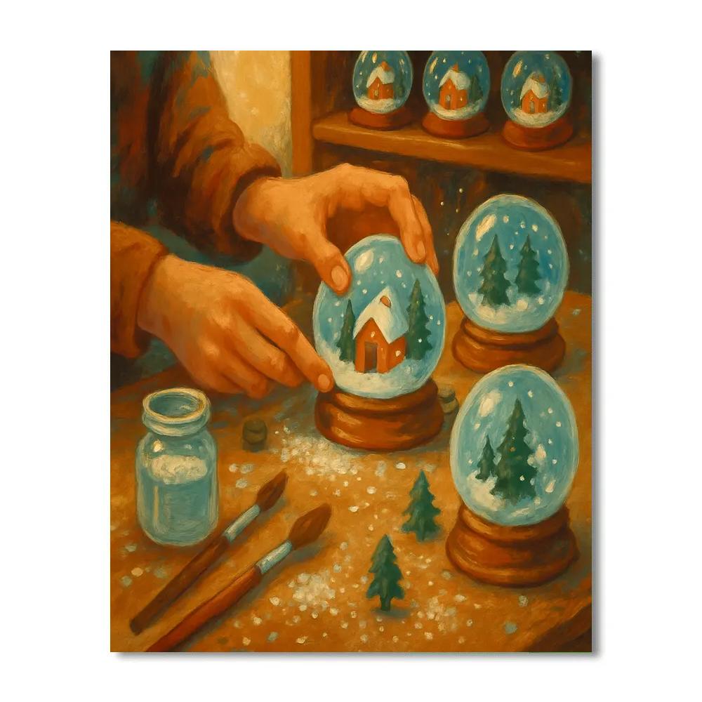 Holiday Snow Globe Workshop Table Numbered painting kits