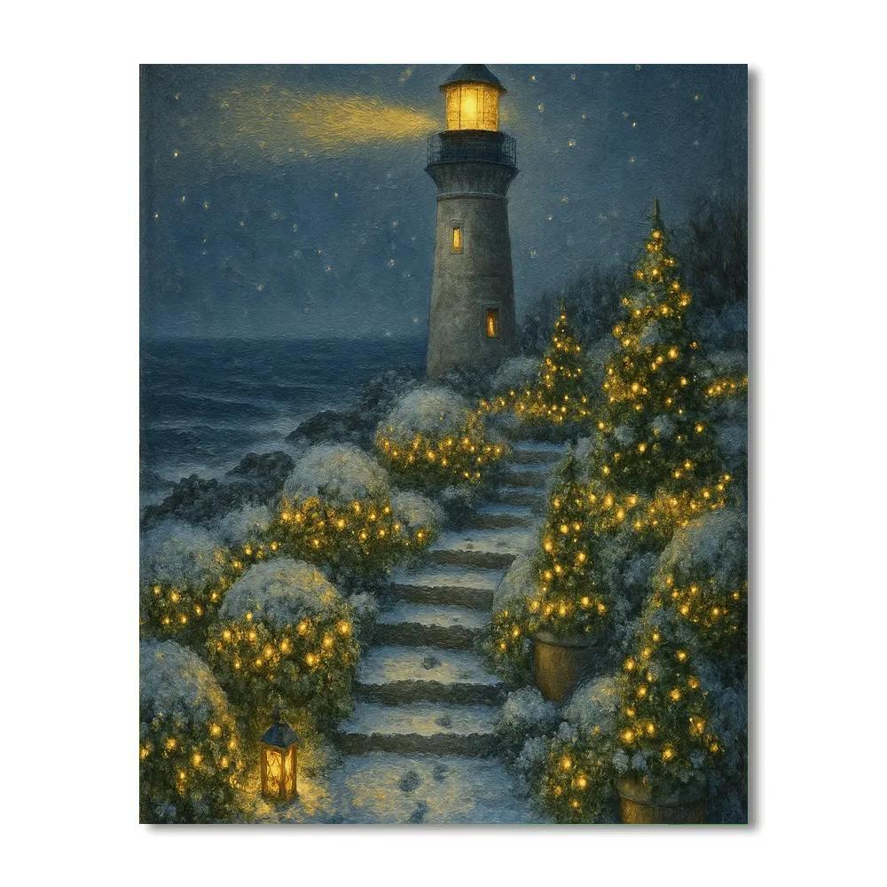 Frosty Christmas Lighthouse Garden Paint by numbers kits