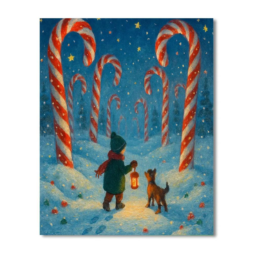 Candy Cane Forest Midnight Stroll paint by number