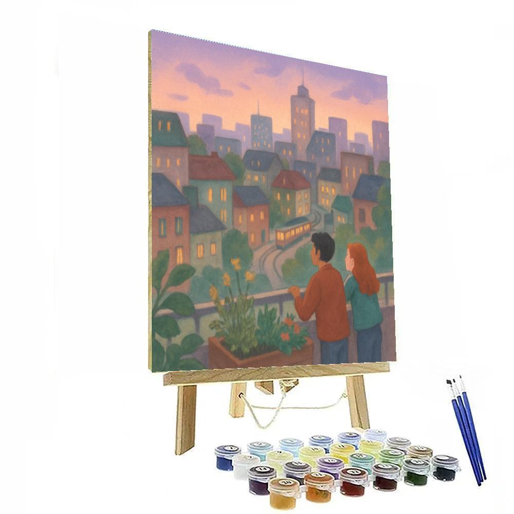 Rooftop Garden View At Twilight paint by numbers