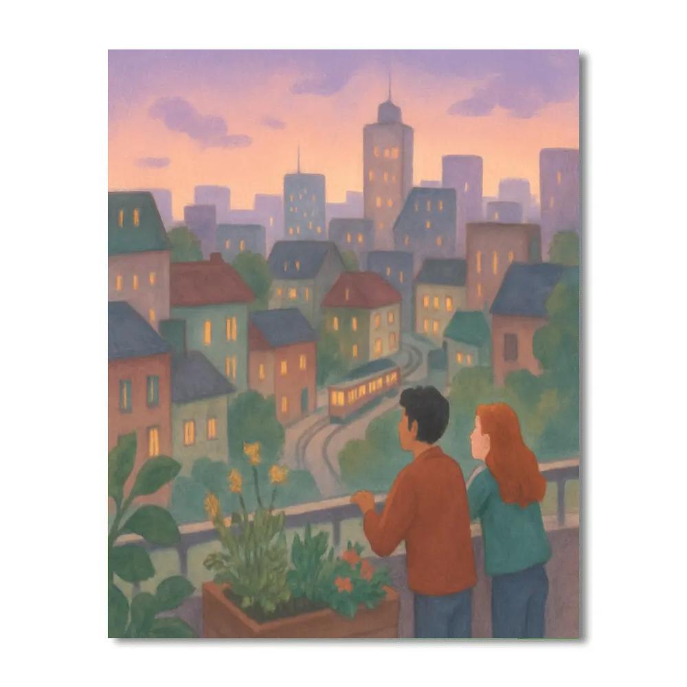 Rooftop Garden View At Twilight paint by numbers