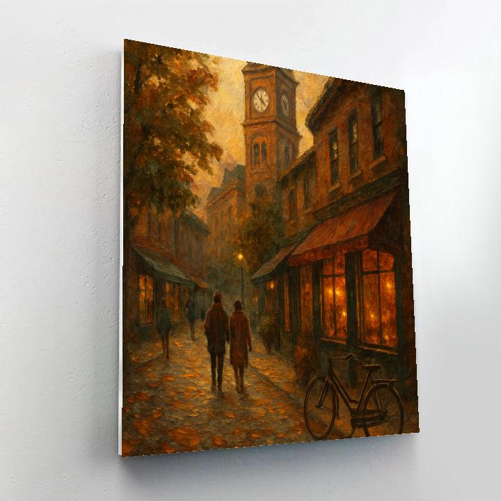 Autumn Corner Cafe Under A Clock Tower paint by number