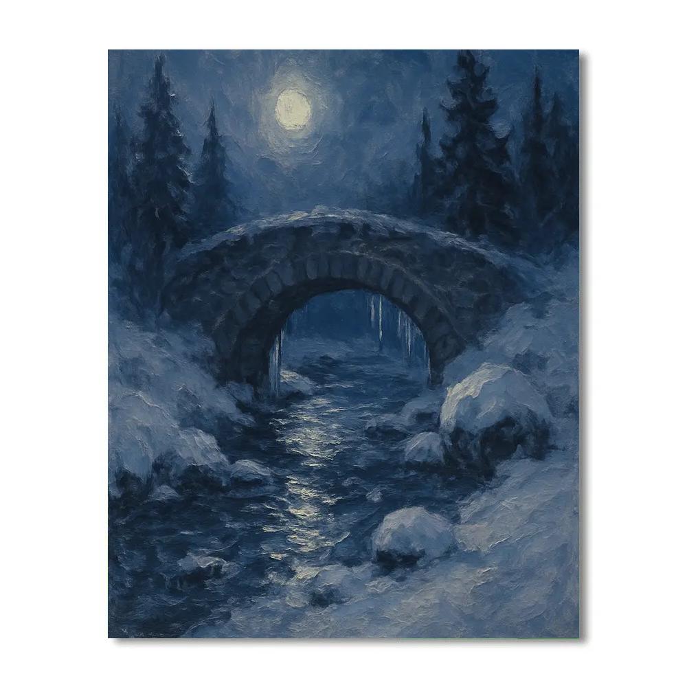 Moonlit Bridge Over The Icy Run DIY paint by numbers