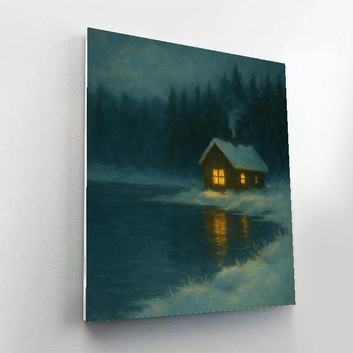 Cabin Window Glow On Snowy Shore Painting by numbers kit