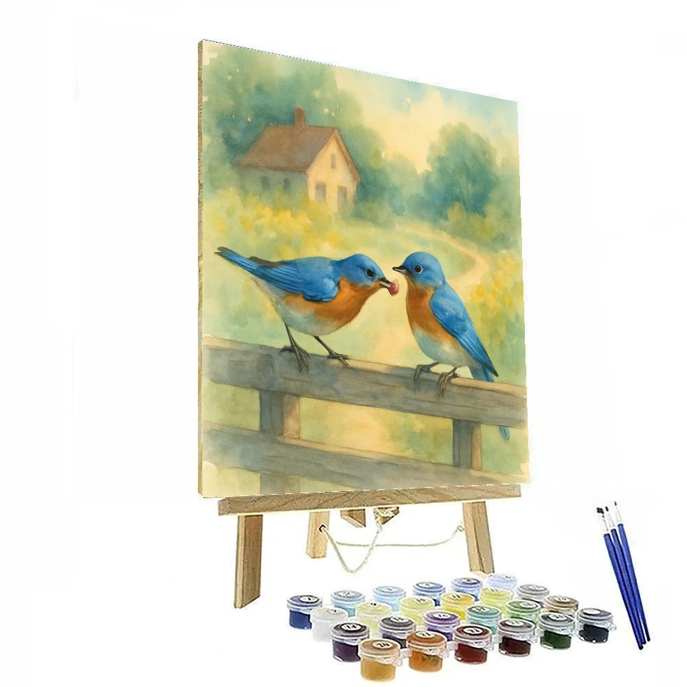 Bluebirds On The Sunlit Cedar Fence DIY paint by numbers