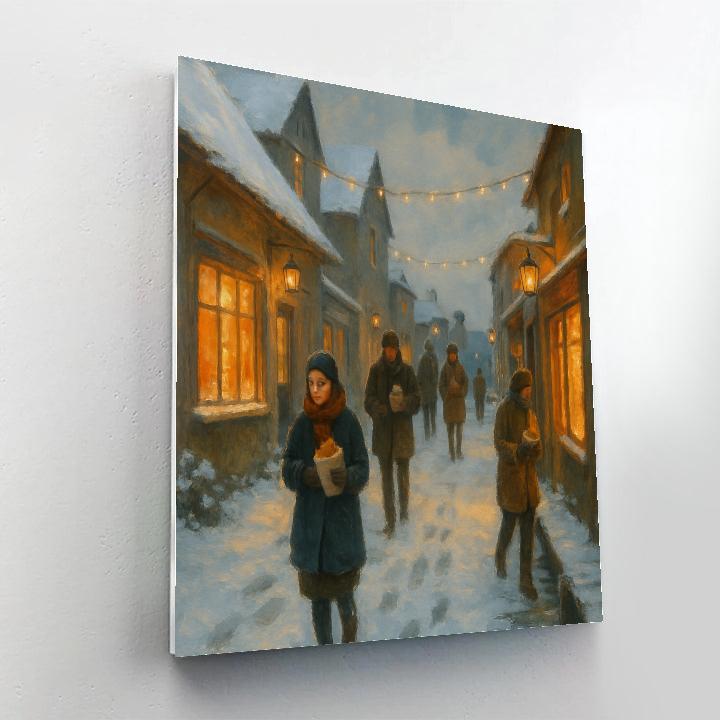 Snowy Harbor Lane With Warm Shop Windows painting number kit