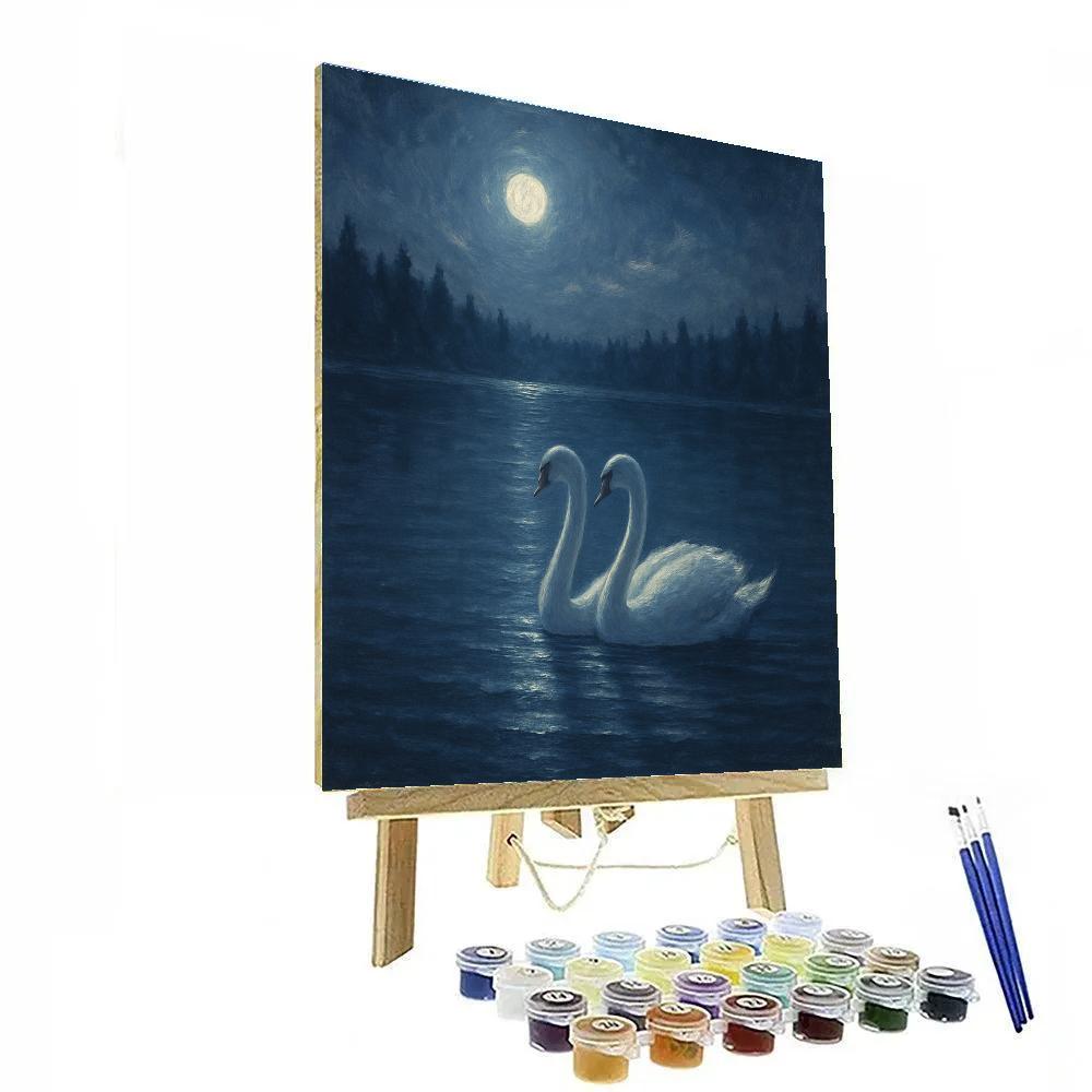 Moonlit Lake And The Quiet Swans Paint by numbers kits