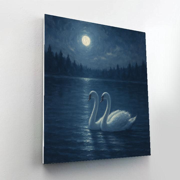 Moonlit Lake And The Quiet Swans Paint by numbers kits