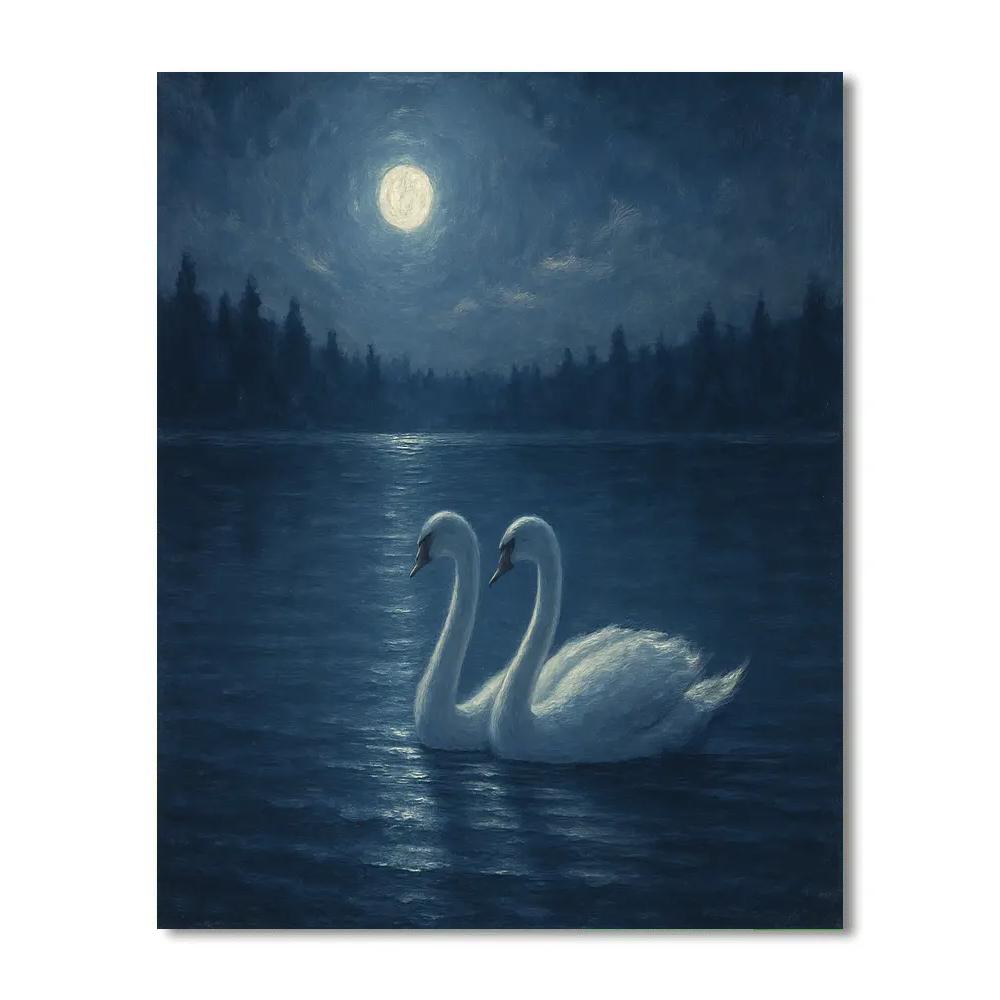 Moonlit Lake And The Quiet Swans Paint by numbers kits