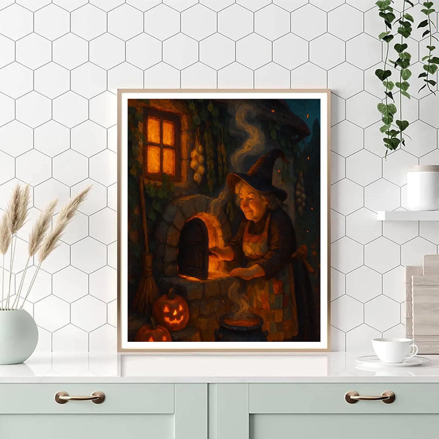 Witch Cottage Bread Oven Glow paint by number