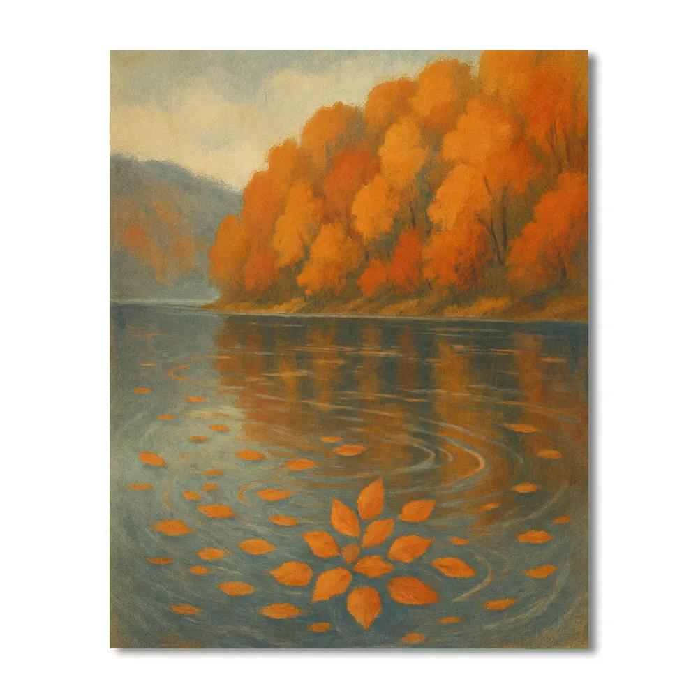 Autumn Mirror Bay With Copper Leaves paint by number