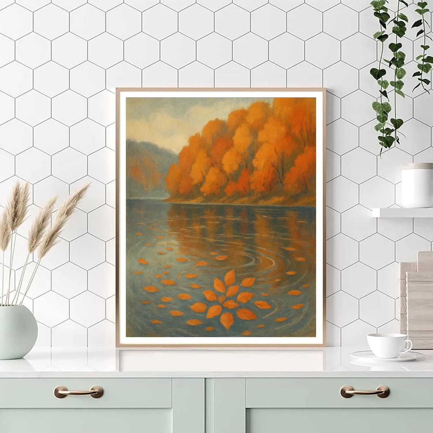 Autumn Mirror Bay With Copper Leaves paint by number