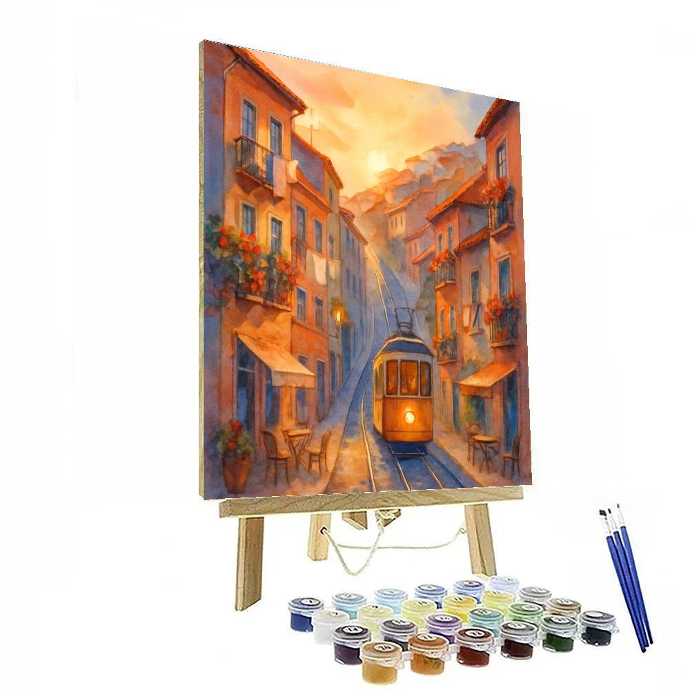 Sunrise Tram Through A Hillside Neighborhood Paint by numbers kits