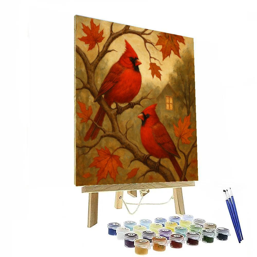 Autumn Hearthlight Cardinals In Maple Boughs DIY paint by numbers