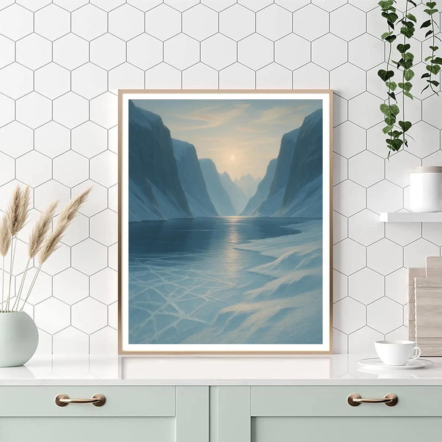 Winter Sun Over Frozen Fjord Paint by numbers art