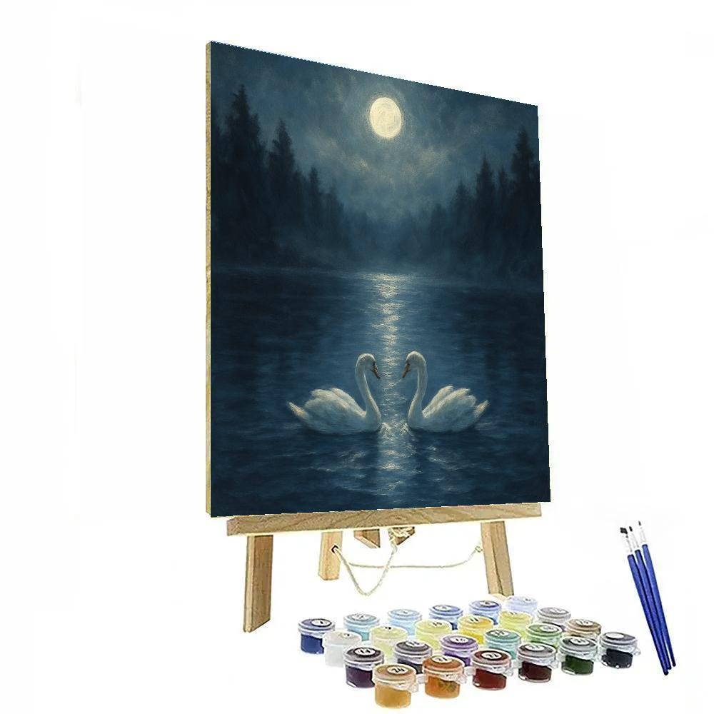 Moonlit Swans In Silver Path painting number kit