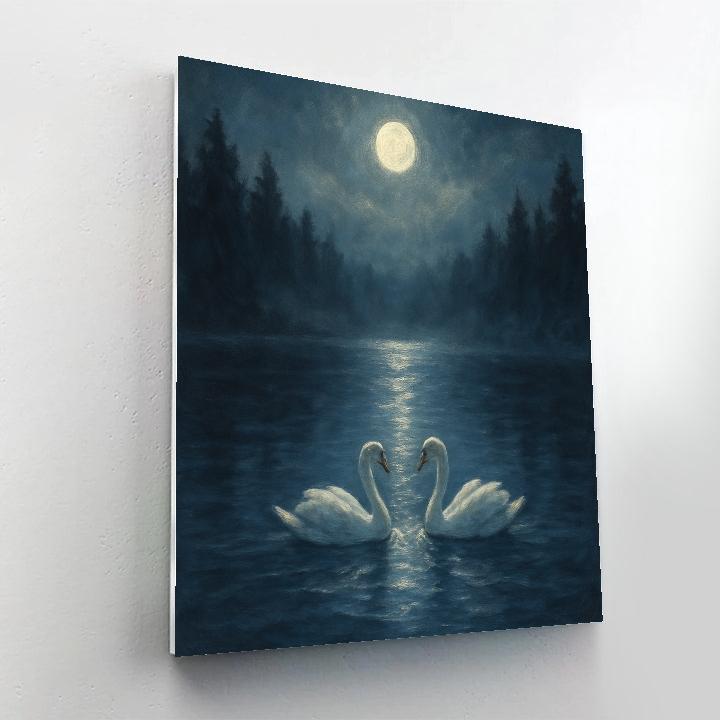 Moonlit Swans In Silver Path painting number kit
