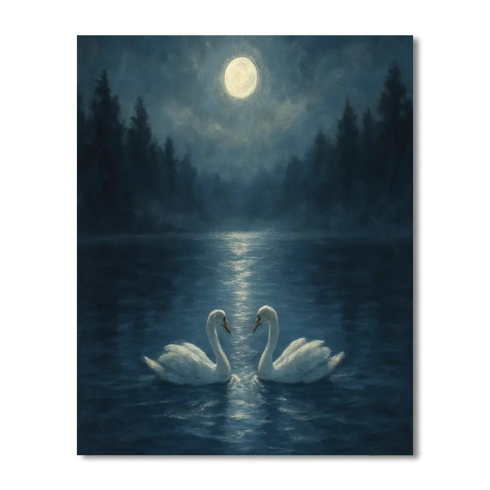 Moonlit Swans In Silver Path painting number kit