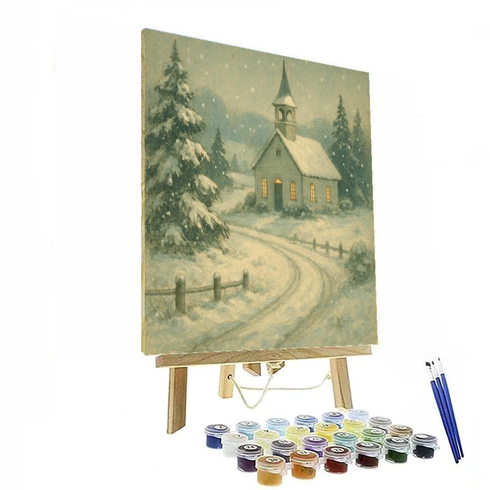 Country Church Bells In Falling Snow paint by color