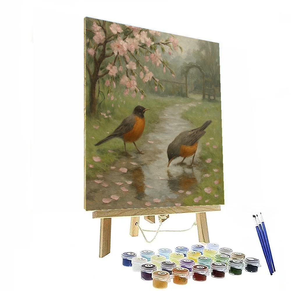 Cherry Blossom Robins After Spring Rain Numbered painting kits