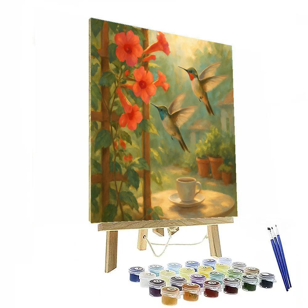 Hummingbirds At The Teacup Trellis Paint by numbers art