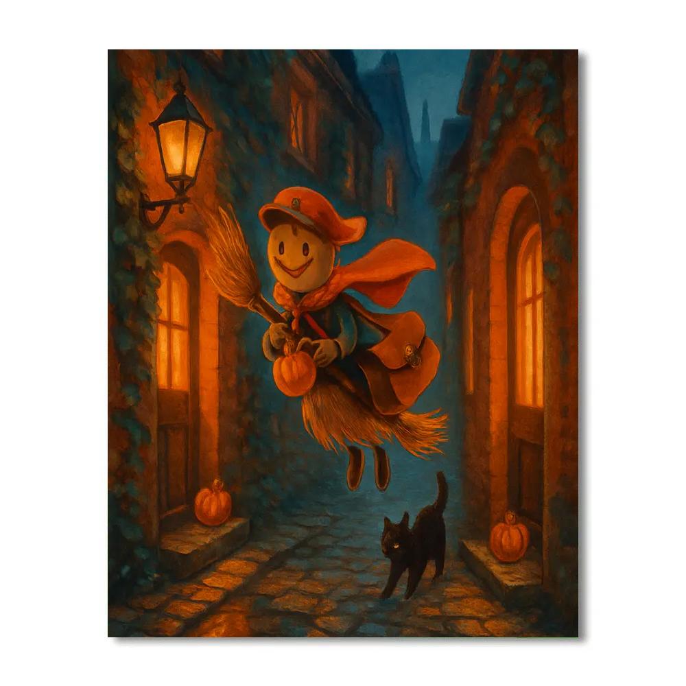 The Broomstick Postman In Candlelit Alley Numbered painting kits